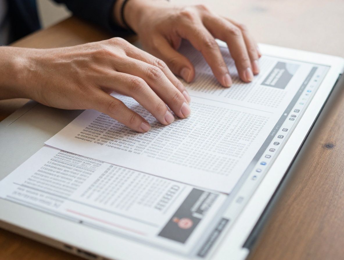 Close-up of hands typing investigative research notes on a laptop keyboard with multiple news articles and data spreadsheets open in browser tabs